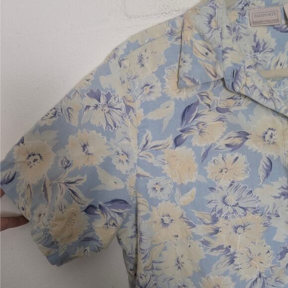 Passports Vintage Floral Hawaiian Floral Print Vacation Short Sleeve Button Up L - Picture 2 of 8